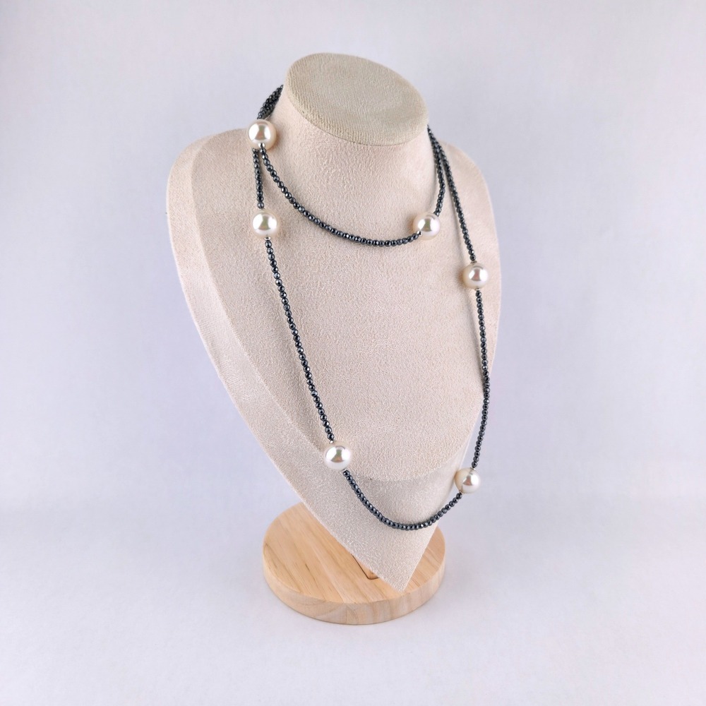 Pearl & Hematite Necklace 925 Sterling Silver Majorica 1890 Spain - Picture 7 of 10
